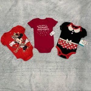 NWT Disney 3 Pack Red and Black Onesies- 6-9 Months